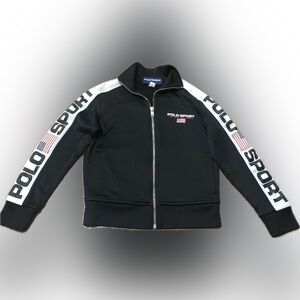 Polo Ralph Lauren Kids Black White Athletic Track Jacket Sporty Preppy S(8) USA